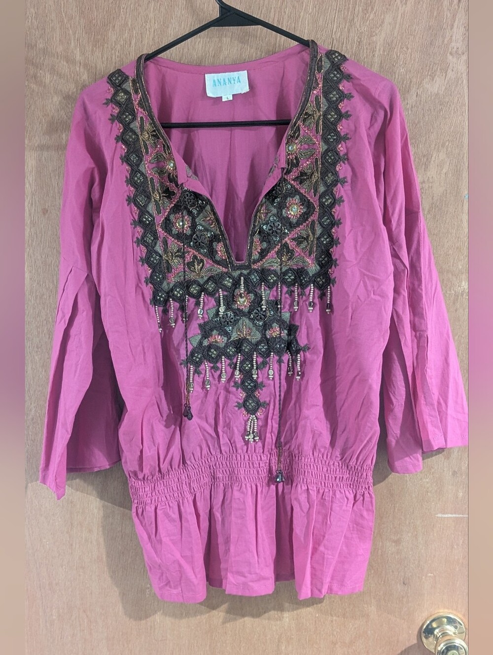 Women's Pink Embroidered V-Neck Tunic